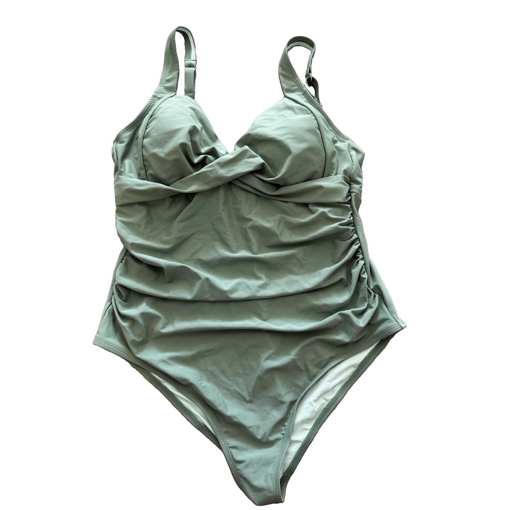 CUPSHE 2X Sage Green Ruched Thick Strap One Piece Swimsuit Plus Size NWT